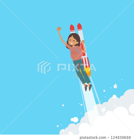 一群黑皮膚的女人乘坐火箭噴射機起飛 124830688