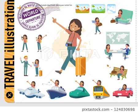 Set of dark skinned women on travel Set of dark skinned women on travel 124830698