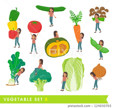 一組蔬菜和一個黑皮膚的女人。 B型 124830703