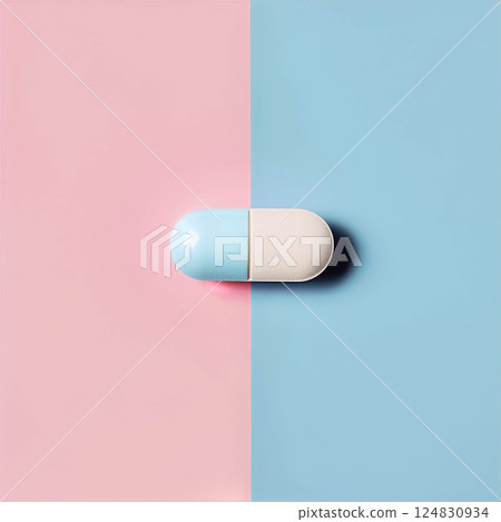 Colorful capsule on a pastel background representing health and wellness, showcasing the importance of medication in daily life and the healthy living concept 124830934