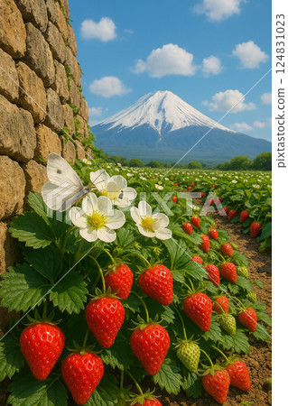 石垣草莓和菜粉蝶，富士山 124831023