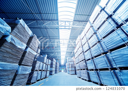 Warehouse industrial company. Commercial warehouse. Crates stacked 124831070