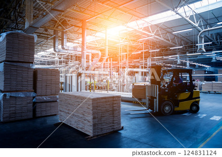 Forklift loader in storage warehouse ship yard. Distribution products. Forklift loader in storage warehouse ship yard. Distribution products. 124831124