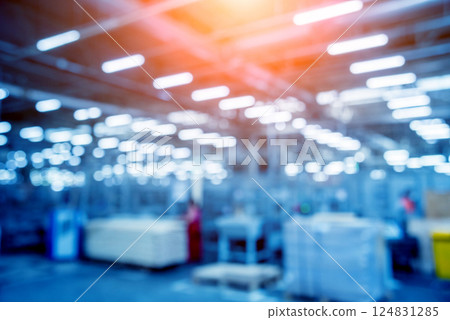 Bloored background of production line of the wooden floor factory.  124831285