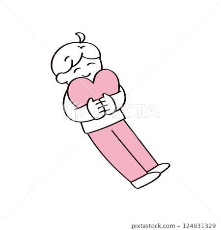 一名男子擁抱一顆心的插圖 一名男子擁抱一顆心的插圖 124831329