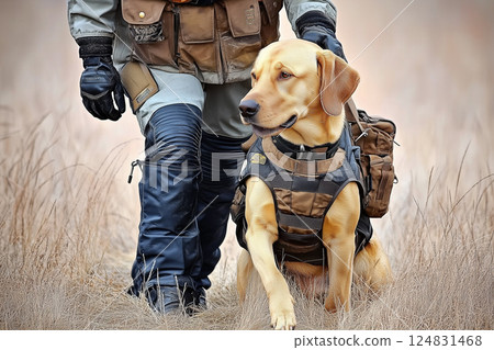 Person Walking with Loyal Service Dog in Field During Bright Daylight 124831468