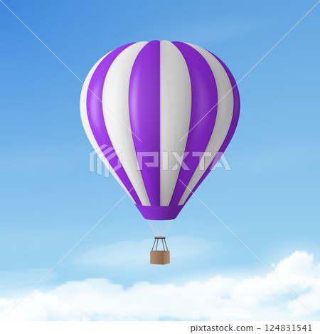 Vector Travel Banner with 3d Realistic Hot Air Balloon Icon on a Blue Sky Background. Design Template, Summer Vacation, Travelling, Tourism and Journey Concept 124831541