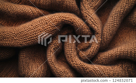 Top View Of Brown Knitted Fabric In Use 124832071