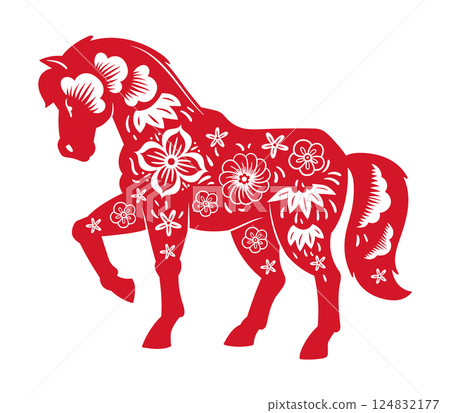 Chinese horoscope horse symbol. Lunar New Year oriental horse silhouette, zodiac astrological calendar horse sign flat vector illustration. Traditional horoscope icon Chinese horoscope horse symbol. Lunar New Year oriental horse silhouette, zodiac astrological calendar horse sign flat vector illustration. Traditional horoscope icon 124832177