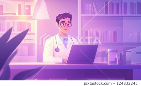 Doctor Conducting Video Conference Discussing A Case Study Via Laptop In A Medical Room. Medical Student Learning With Professor On Internet Channel. Embracing Telemedicine. 124832243