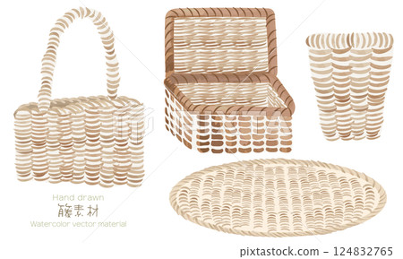 一組用水彩粗略繪製的柳條籃 一組用水彩粗略繪製的柳條籃 124832765