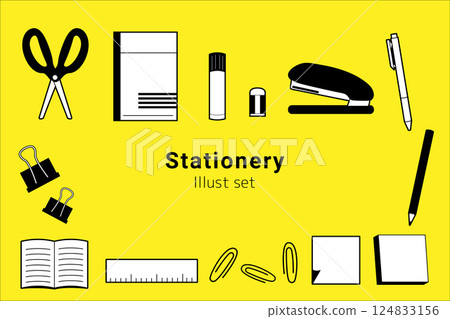 Stationery illustration set - monochrome 124833156