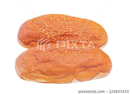 Two fresh wheat breads isolated on a white background. 124833433