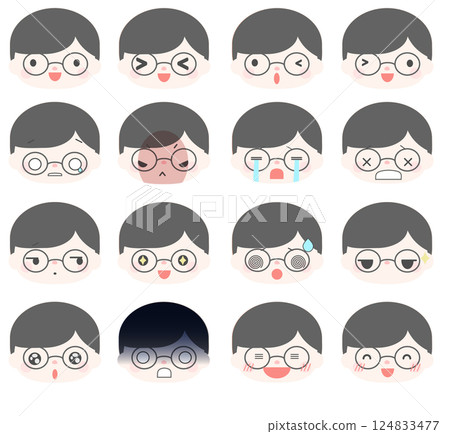 Illustration set of a man wearing glasses Illustration set of a man wearing glasses 124833477