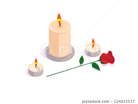 Natural scented candle with a red rose isolated on a white background. Natural scented candle with a red rose isolated on a white background. 124833517