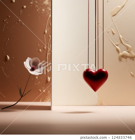 Romantic Composition of Hearts and Flowers for Valentines Day Celebrations 124833746