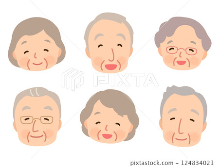 微笑的老年男女，老年人群體，面部圖標 124834021