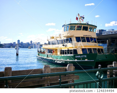 Ferry docked in Sydney harbour 124834494