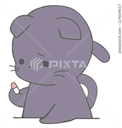 A black cat looking sadly at medicine A black cat looking sadly at medicine 124834617