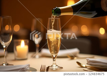 奢華的燭光香檳晚餐場景 1 AI 生成的圖像 124834675