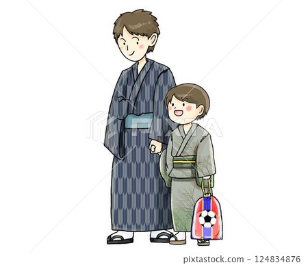 穿著浴衣的父子 穿著浴衣的父子 124834876