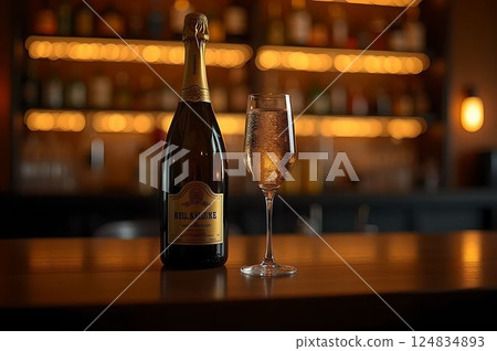 Adult bar time with sparkling champagne bottles and glasses 52 AI-generated image 124834893