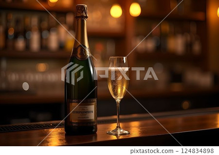 Adult bar time with sparkling champagne bottles and glasses 6 AI-generated images 124834898