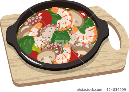 Seafood Ajillo with base plate Seafood Ajillo with base plate 124834909