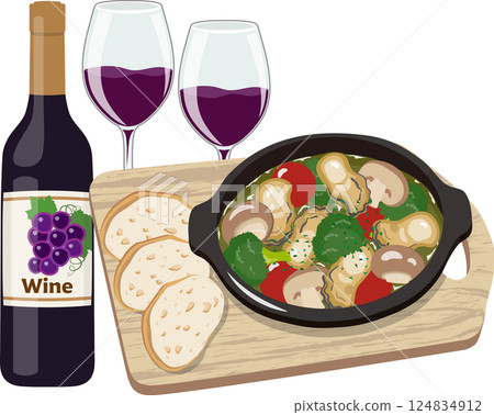 Oyster Ajillo and Red Wine 124834912