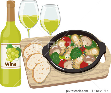 Oyster Ajillo and White Wine 124834913