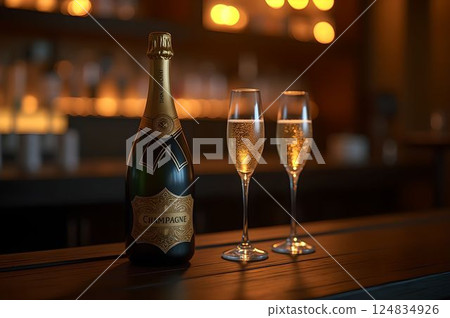 Adult bar time with sparkling champagne bottles and glasses 18 AI-generated images 124834926
