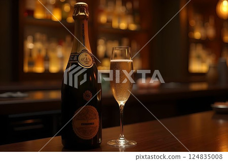 Adult bar time with sparkling champagne bottles and glasses 34 AI-generated images 124835008