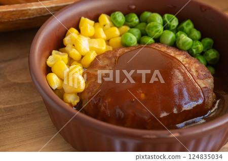 Close-up of a hamburger steak with demi-glace sauce Close-up of a hamburger steak with demi-glace sauce 124835034