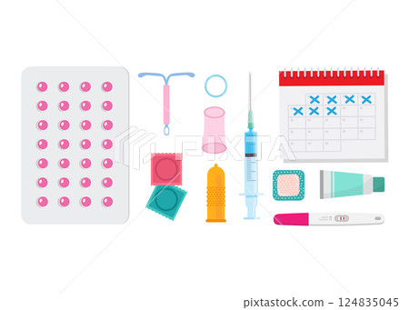 Set of contraceptive methods items stock illustration Set of contraceptive methods items stock illustration 124835045