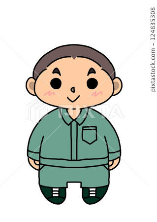 一名身穿綠色工作服的光頭男子 124835308