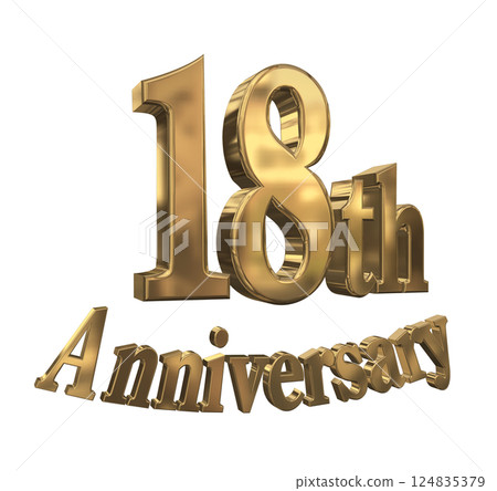 3DCG 字母“18 週年/18 週年紀念標誌閃光”金色,金色 3DCG 字母“18 週年/18 週年紀念標誌閃光”金色,金色 124835379