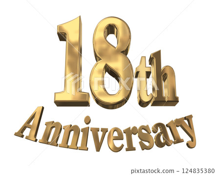 3DCG 字母“18 週年/18 週年紀念標誌閃光”金色，金色 124835380