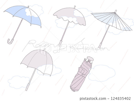 手繪彩色插圖集雨天的簡單雨傘 手繪彩色插圖集雨天的簡單雨傘 124835402
