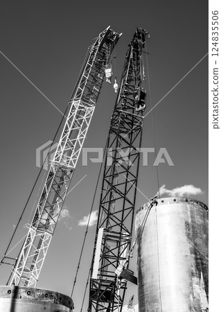 Large-scale construction site and heavy machinery c-6 monochrome Large-scale construction site and heavy machinery c-6 monochrome 124835506