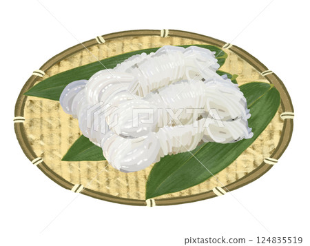 Shirataki (with colander and bamboo leaves) 124835519