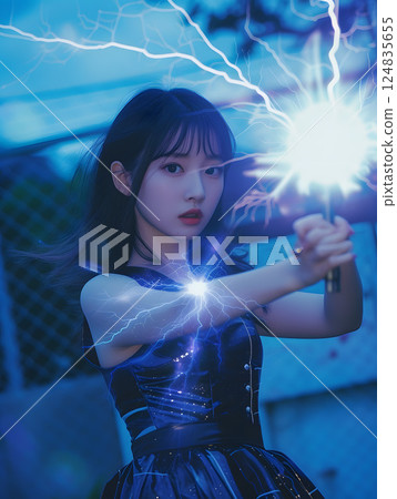 Fantasy portrait of an Asian woman who controls lightning, a sci-fi style fantasy production 124835655