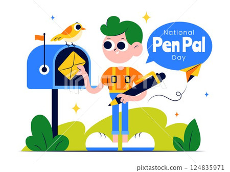 National Pen Pal Day Vector Illustration on June 1 Featuring Someone Writing a Letter to a Friend in a Flat Style Cartoon Background National Pen Pal Day Vector Illustration on June 1 Featuring Someone Writing a Letter to a Friend in a Flat Style Cartoon Background 124835971
