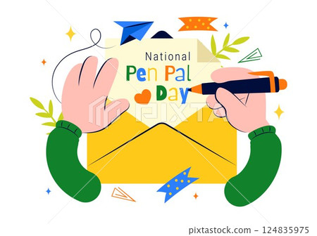 National Pen Pal Day Vector Illustration on June 1 Featuring Someone Writing a Letter to a Friend in a Flat Style Cartoon Background National Pen Pal Day Vector Illustration on June 1 Featuring Someone Writing a Letter to a Friend in a Flat Style Cartoon Background 124835975
