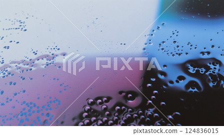 Rainy window and abstract art - fantastic water drop patterns in blue and purple 124836015