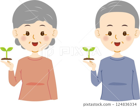 拿著豆芽的老年男性和女性 124836334