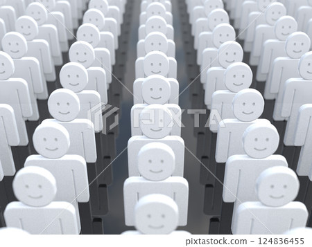 Smiling people lined up icon front side 3D illustration Smiling people lined up icon front side 3D illustration 124836455