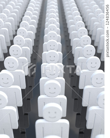 Smiling people lined up icon front vertical 3D illustration Smiling people lined up icon front vertical 3D illustration 124836456