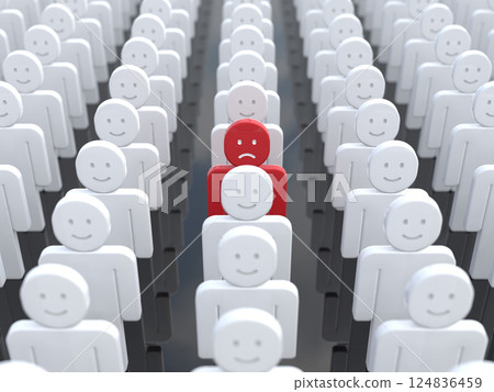 Smiling people lined up and dissatisfied people icon front side 3D illustration 124836459