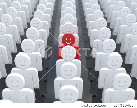 Yourself among a line of smiling people Icon Front Side 3D Illustration 124836463