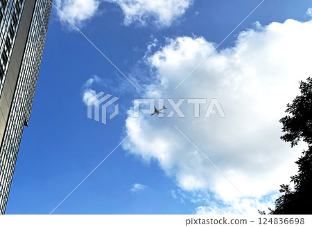 Blue Sky and White Clouds and Airplanes 124836698